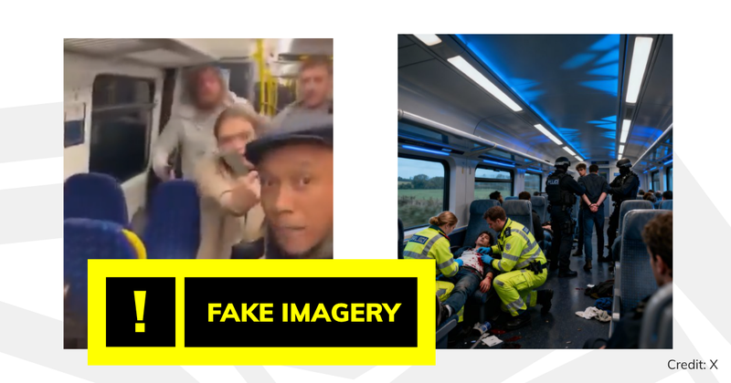 Debunk image showing fake footage of Huntingdon attacks