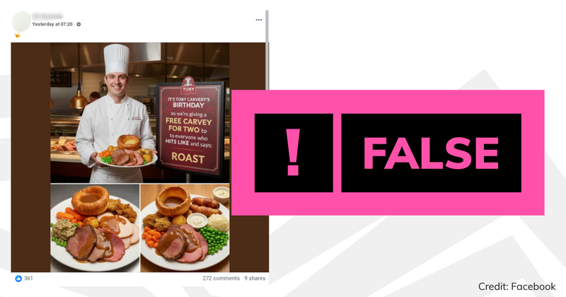 Debunk image toby carvery fake deal