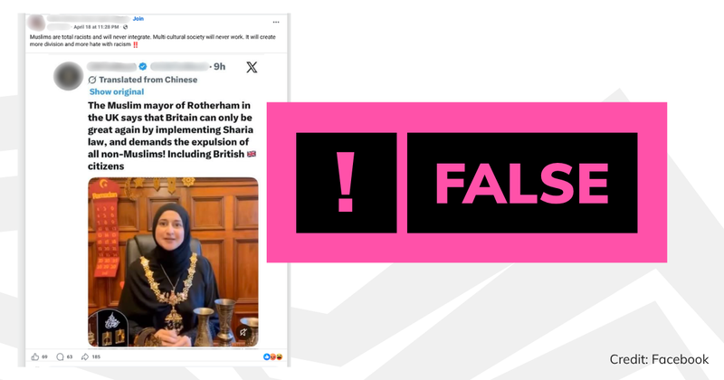A screenshot of the post with overlaid text saying 'false'.