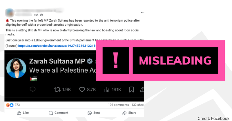 Debunk image Zarah Sultana tweet
