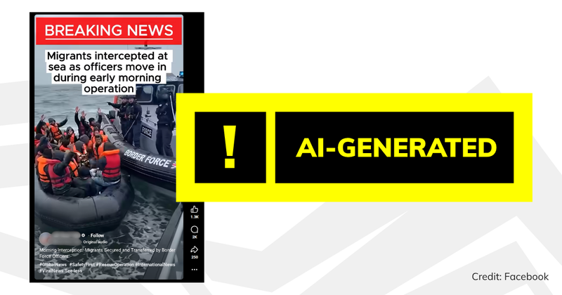 A screenshot of the video with overlaid text saying 'AI-generated'.