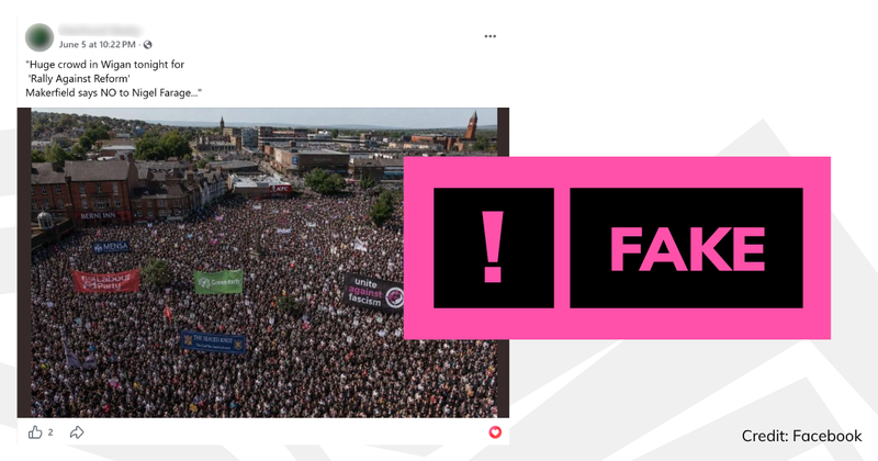 A screenshot of the post with overlaid text saying 'fake'.