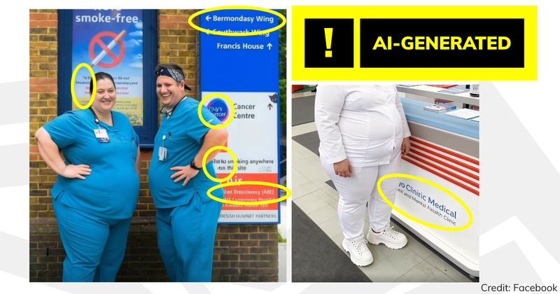 Debunk image showing AI signs