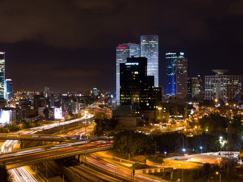 A photo of Tel Aviv at night