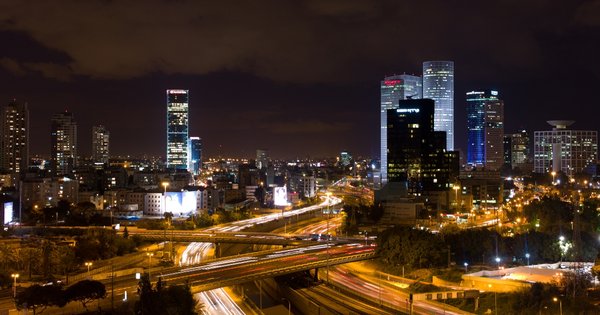 A photo of Tel Aviv at night