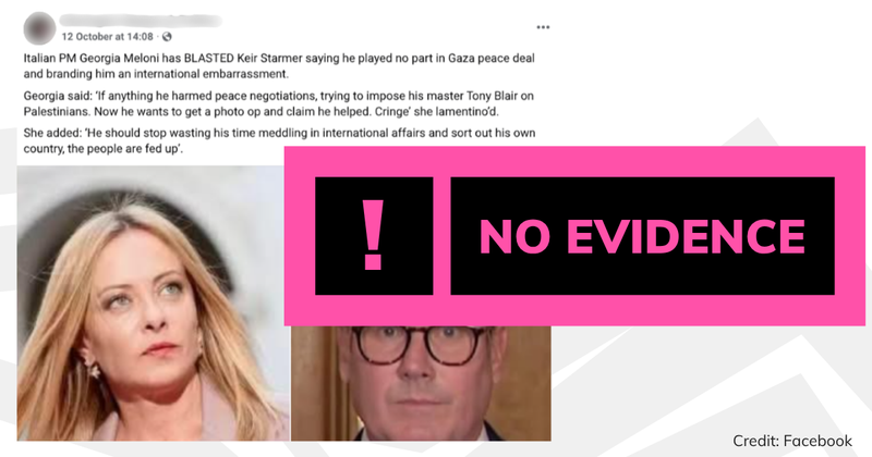 Debunk image of Meloni Starmer Facebook post