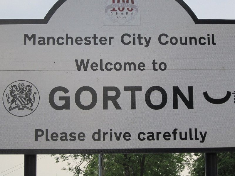 A road sign in Gorton, Greater Manchester