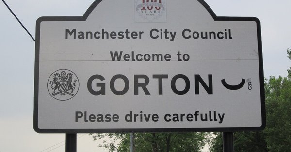 A road sign in Gorton, Greater Manchester