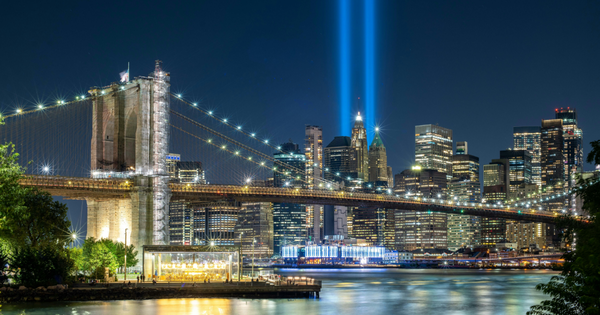 A memorial light installation commemorating the 9/11 attacks