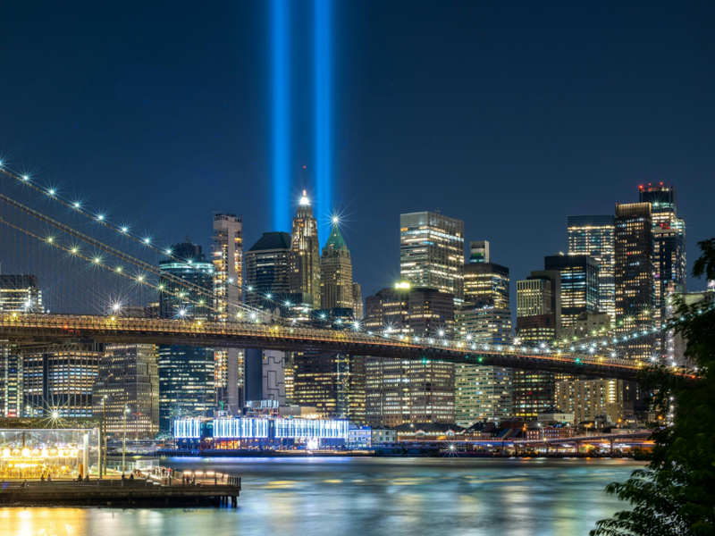 A memorial light installation commemorating the 9/11 attacks