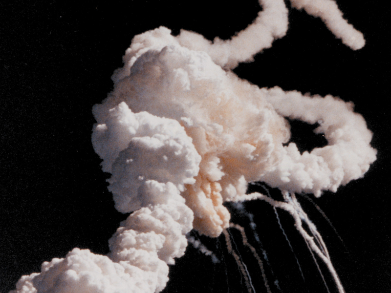 mage of the Challenger Space Shuttle explosion taken a few seconds after the accident on January 28, 1986.