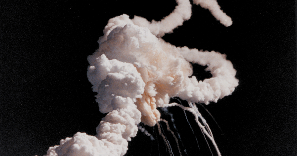 mage of the Challenger Space Shuttle explosion taken a few seconds after the accident on January 28, 1986.