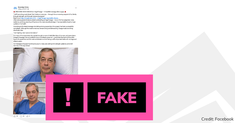 Debunk image of Farage in hospital