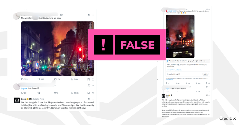 Debunk image of Grok mistakes on Glasgow fire