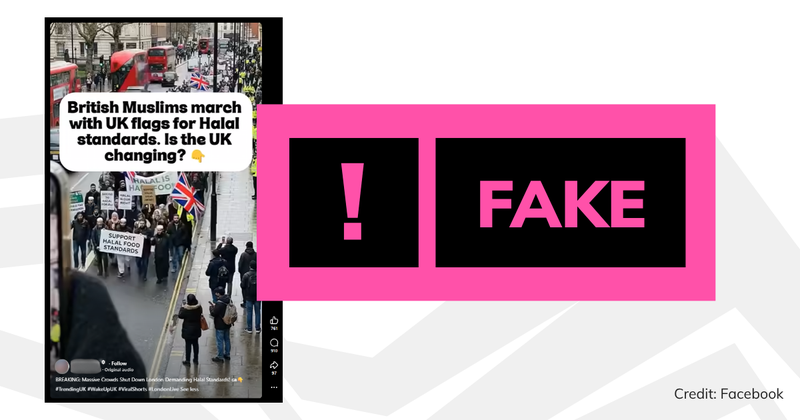 A screenshot of the video with overlaid text saying 'fake'.