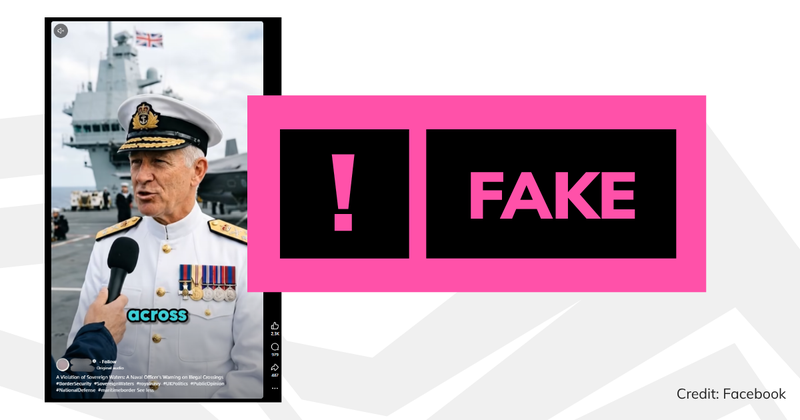 A screenshot of the video with overlaid text saying 'fake'.