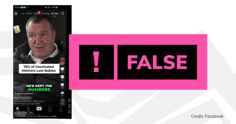 Screenshot of social media post with pink 'false' text overlaid