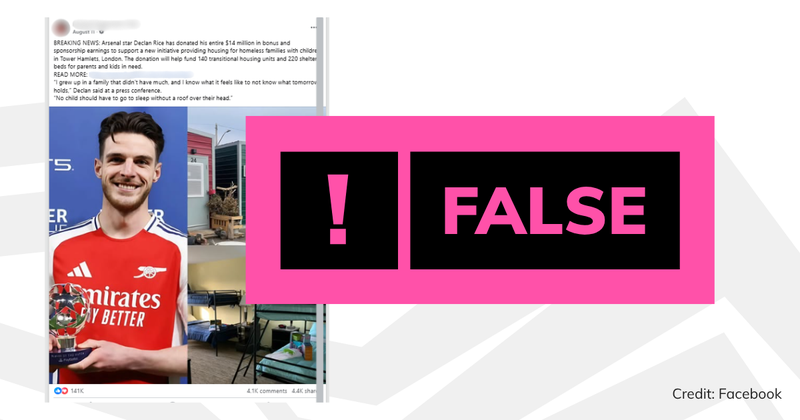 A screenshot of the post with a verdict saying 'false'