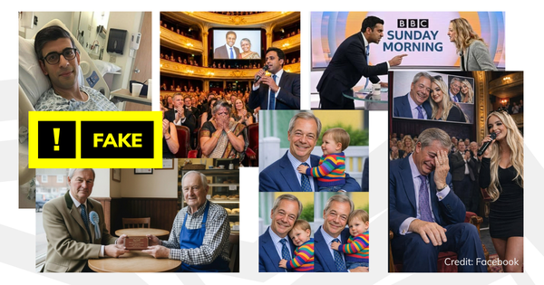Some of the images we’ve seen shared with fake stories, including pictures supposedly showing Nigel Farage, Rishi Sunak, Zia Yusuf and Rupert Lowe.