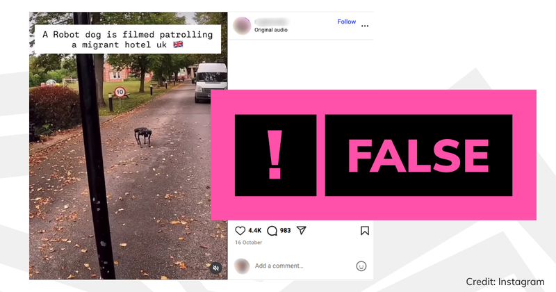 Debunk image of FB robodog claim.