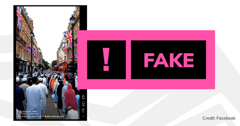 A screenshot of the video with overlaid text saying 'fake'.