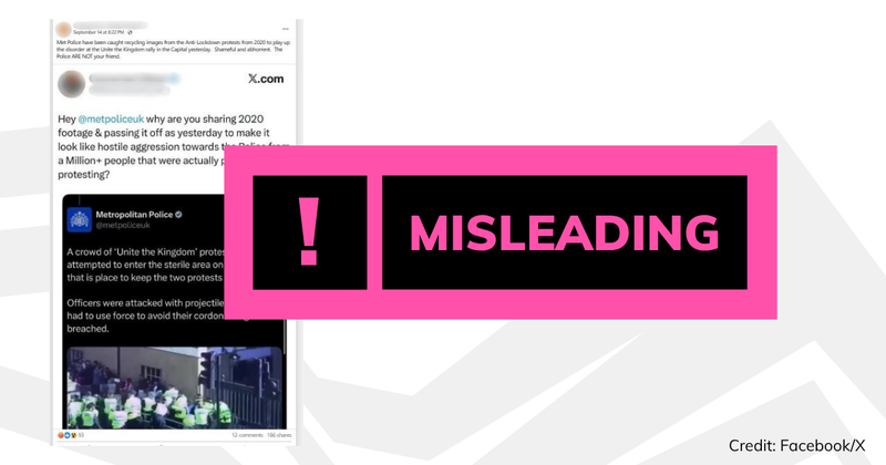 A screenshot of the post we are fact checking with overlaid text saying 'misleading'.