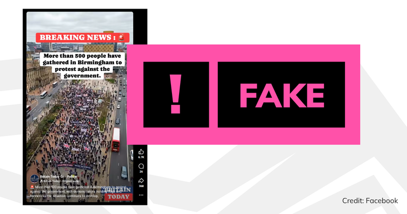 A screenshot of the video with overlaid text saying 'fake'.