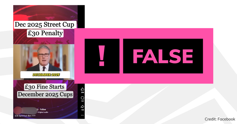 Debunk image of £30 open coffee cup fine