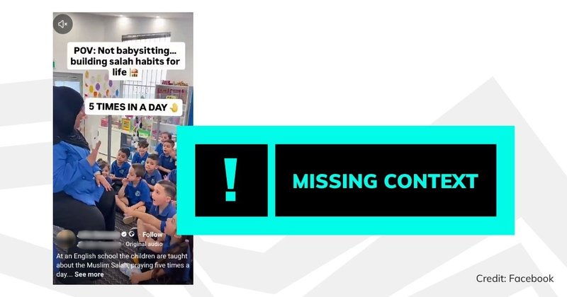 Screenshot of social media post with blue 'missing context' text overlaid