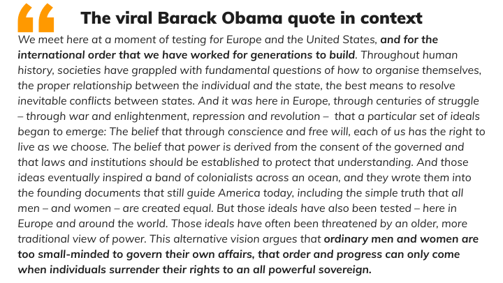 Viral quote by Obama in its original context