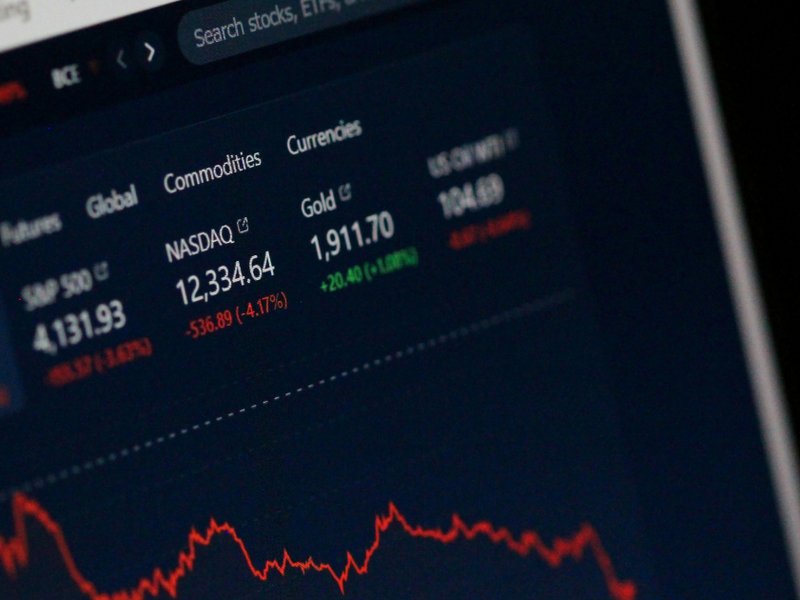 A picture of a computer screen showing the stock market.
