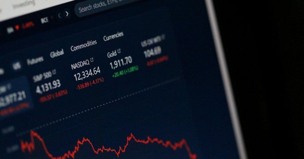 A picture of a computer screen showing the stock market.