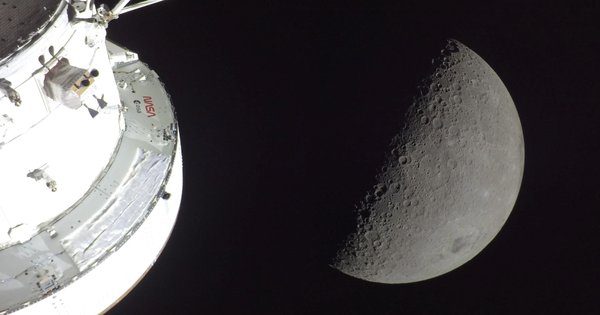 NASA’s Orion spacecraft lit up by the Sun