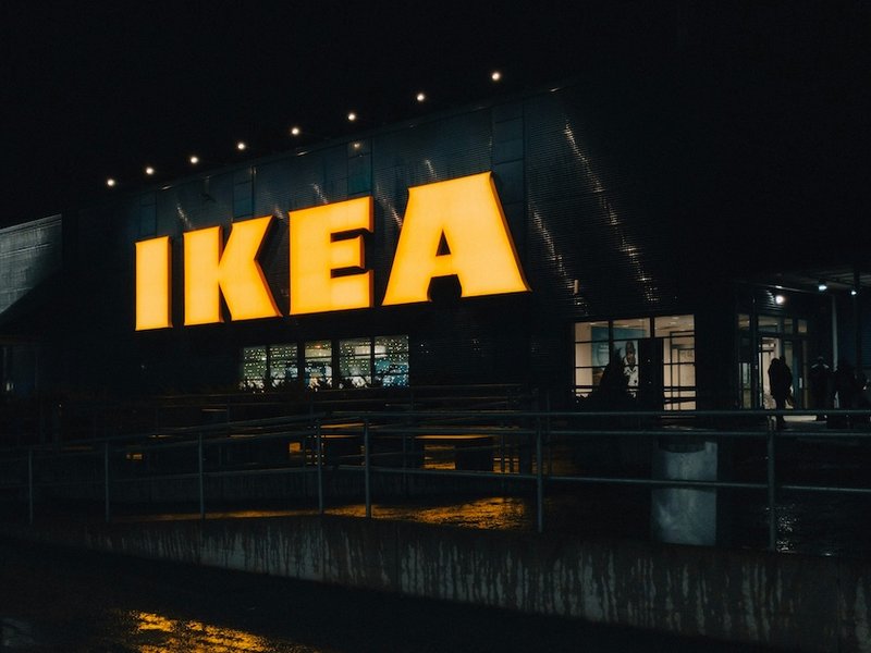 An IKEA store at night