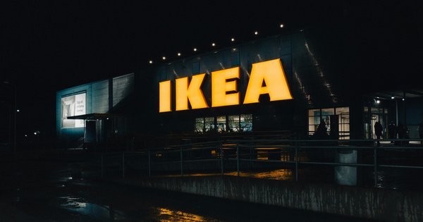 An IKEA store at night