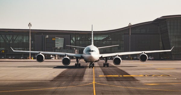 A plane at an airport