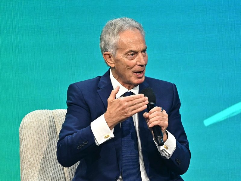 Former Prime Minister Sir Tony Blair speaking at an event in Austria in 2025.