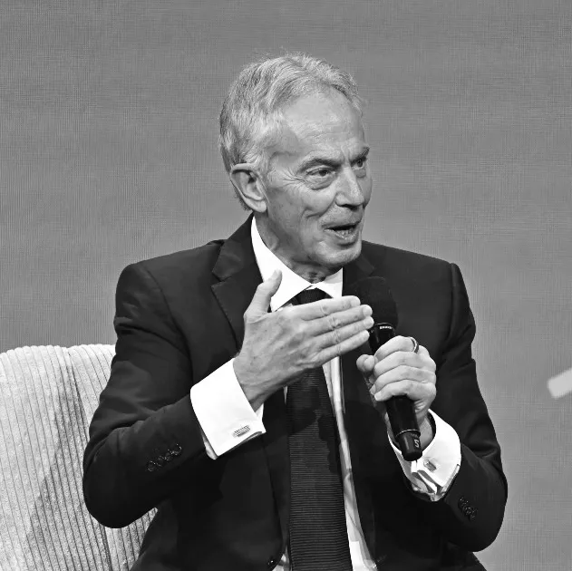 Former Prime Minister Sir Tony Blair speaking at an event in Austria in 2025.