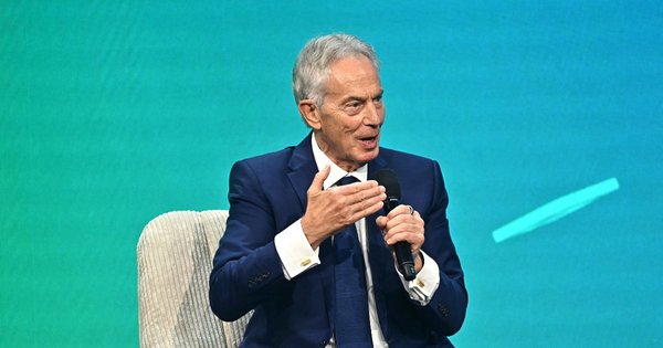 Former Prime Minister Sir Tony Blair speaking at an event in Austria in 2025.