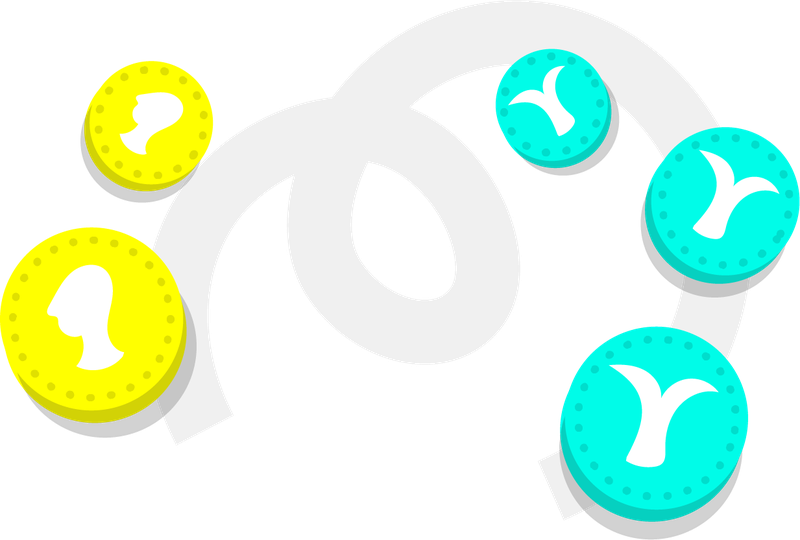Abstract illustration of coins being tossed; some showing heads, some showing tails