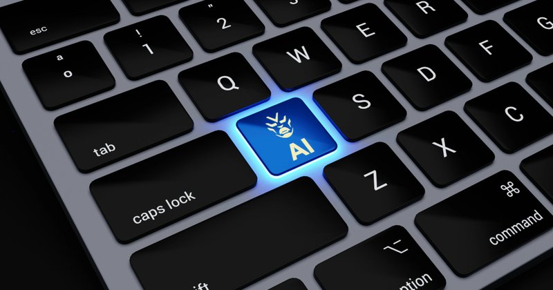 A glowing blue key labelled AI on a black computer keyboard