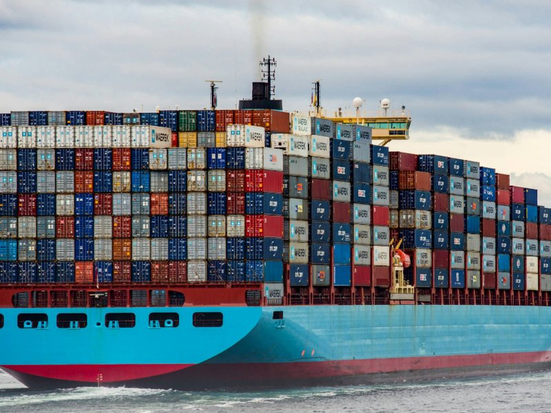 Large cargo ship out at sea