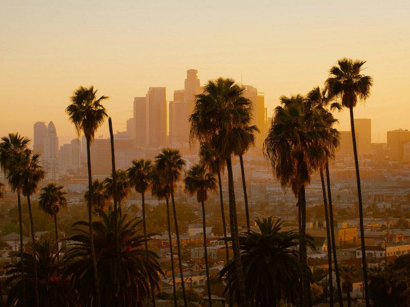 Los Angeles skyline at sunset