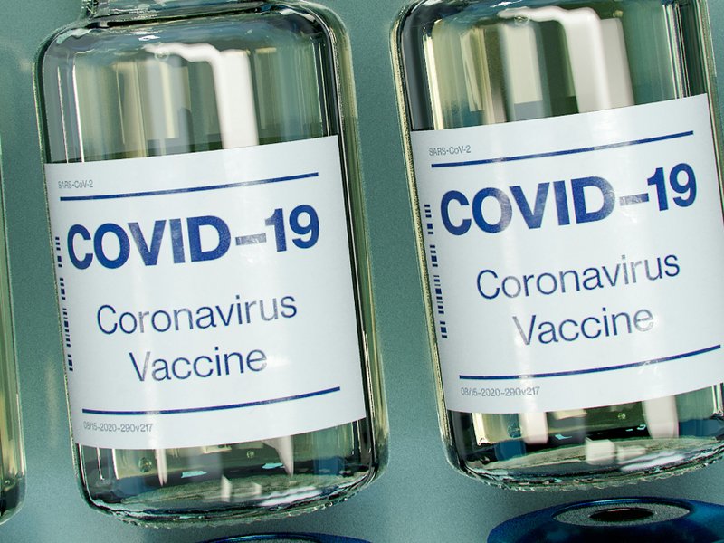 A generic mock-up of bottles containing an unspecific Covid-19 vaccine.