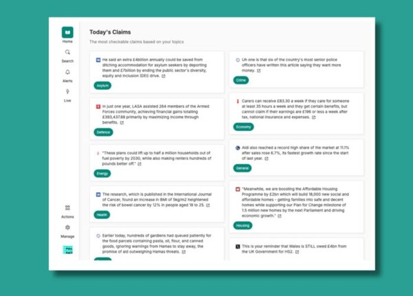 A screengrab of Full Fact AI tools
