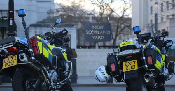 A photo of police motorbikes parked outside New Scotland Yard
