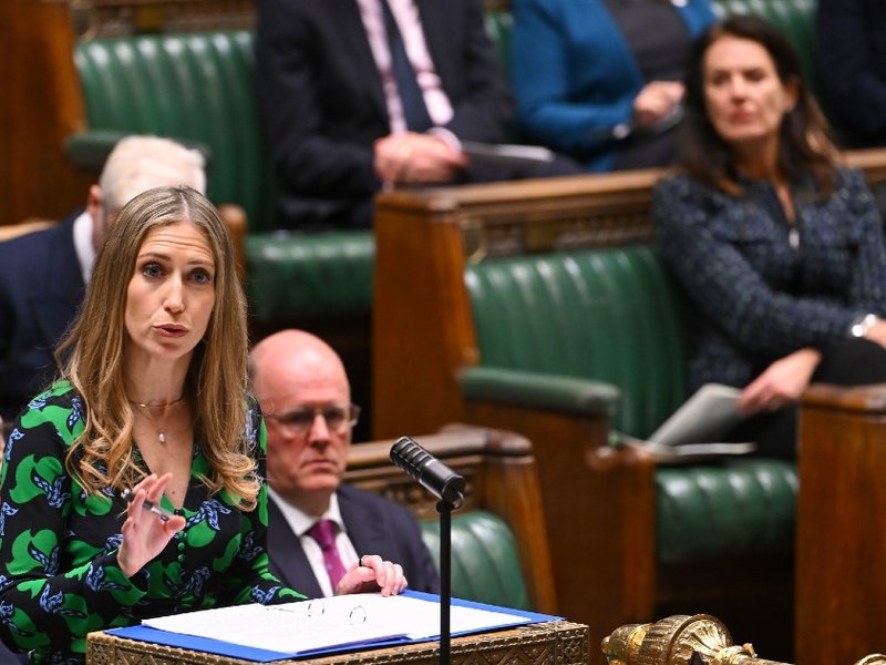 Conservative shadow education secretary Laura Trott MP speaking at the despatch box in the House of Commons.