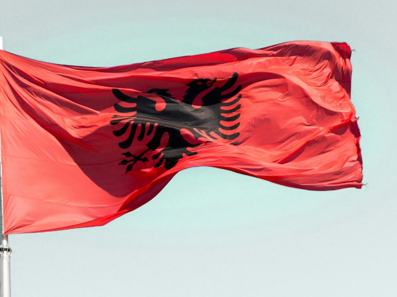 A picture of the Albanian flag.