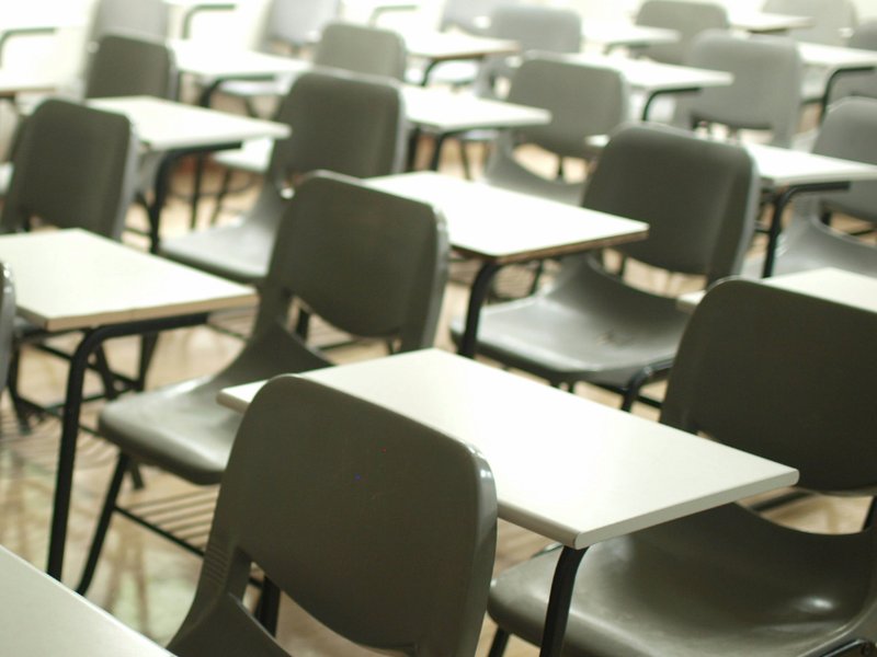 Tables and chairs in a classroom