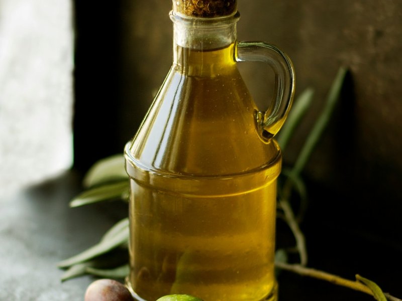 A jar containing olive oil